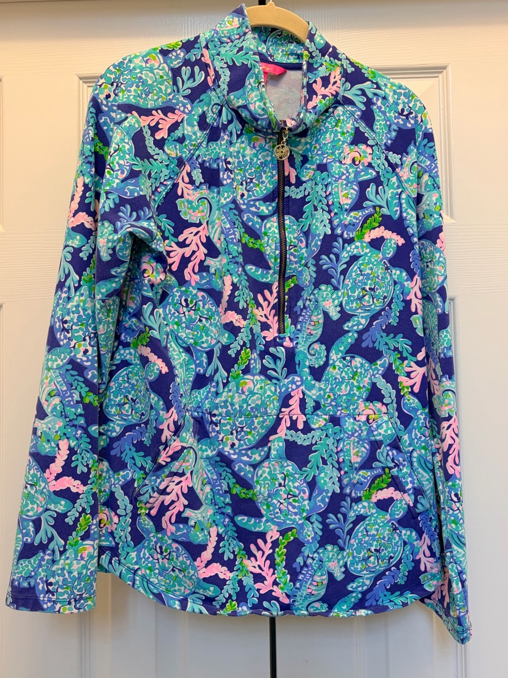 Lilly Pulitzer Skipper Popover in Navy, Light Blue & Pink Floral-Print Pullover